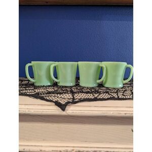 Fire King Jadeite D Handle Diner Mugs Oven Ware Set of 4 READ MCM 1950s